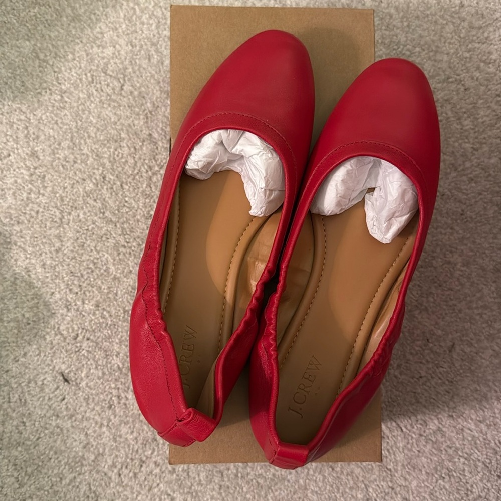 I Crew Lizzie leather ballet flats dark poppy